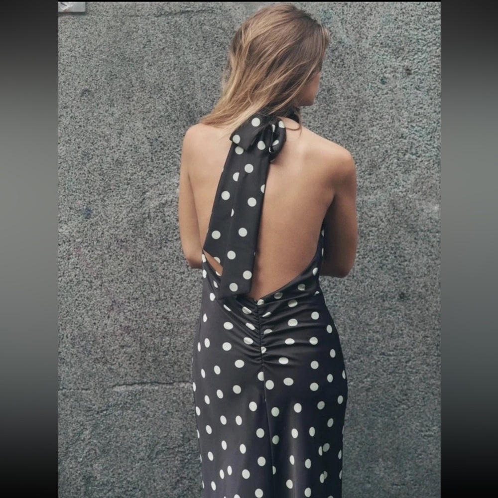 ZARA POLKA DOT SATIN MIDI DRESS - Picture 10 of 15